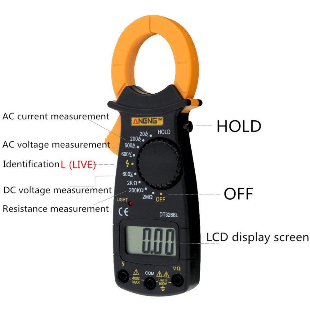 DT3266L Digital Clamp ammeter AC DC Ammeter Multimeter Voltmeter 400A Electronic Clamp meter Diode Fire Wire Tester