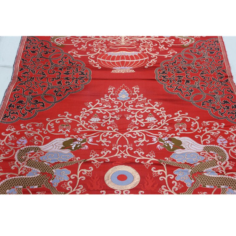 CF617 Red Dragon Chinese Style Jacquard Silk Brocade Fabric Chinese Wedding Dress Fabric Buddhism Clothes Chinese Home Textile
