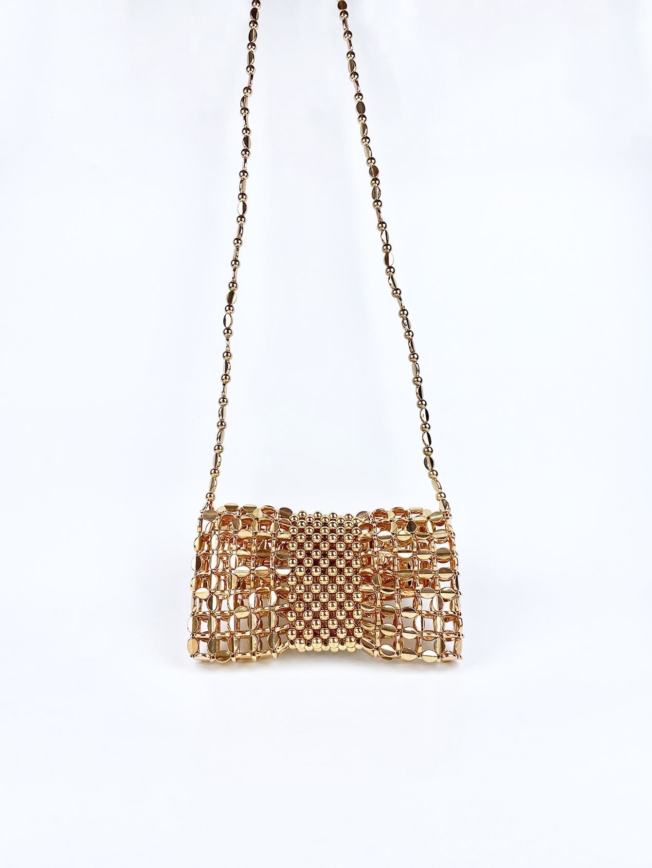 niche goud geweven ketting mobiele telefoon nul portemonnee crossbody handgemaakte dames geweven crossbody tas met kralen