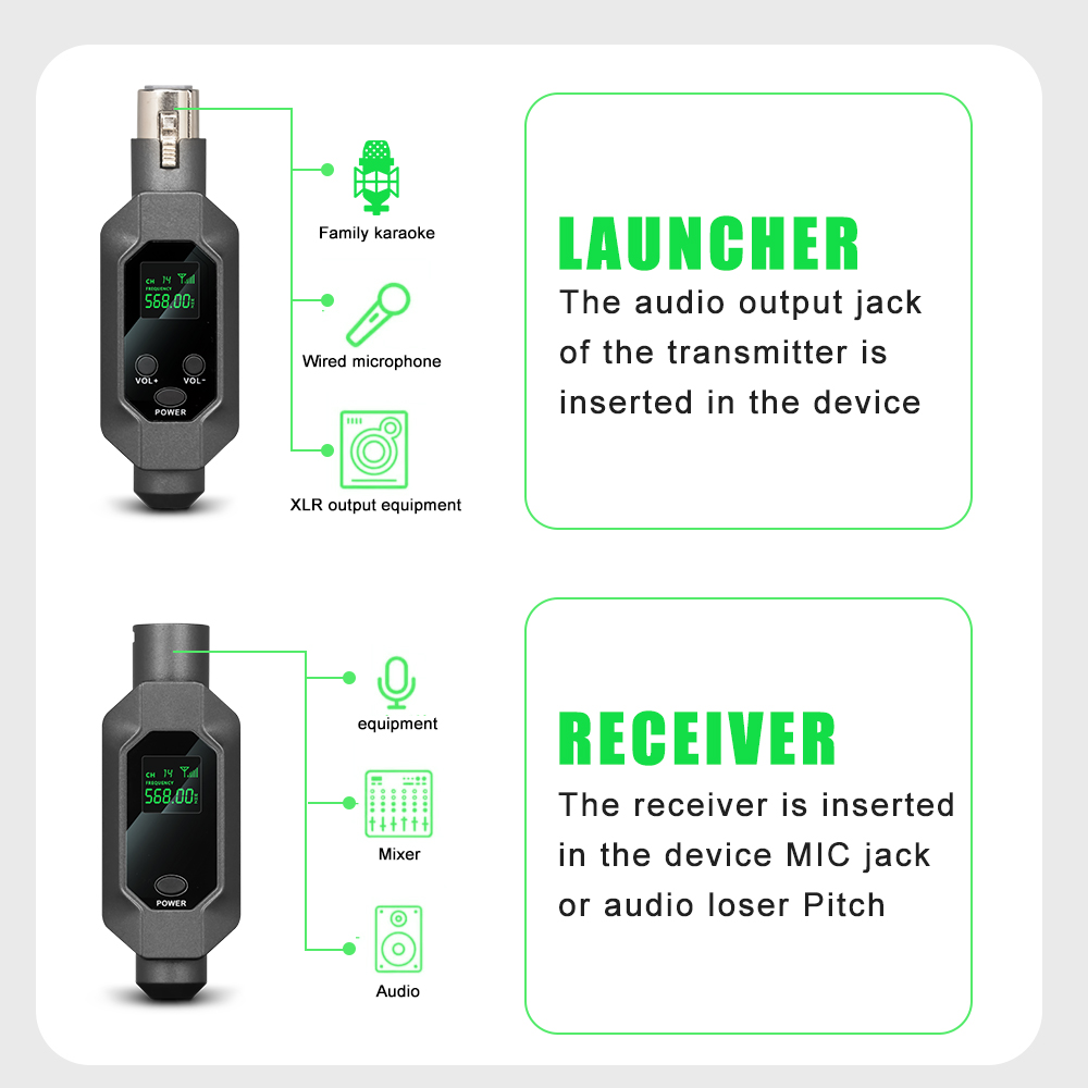 LEUS N2 Konwerter mikrofonu bezprzewodowego UHF Nadajnik i odbiornik XLR System mikrofonowy bezprzewodowy do mikrofonu dynamicznego