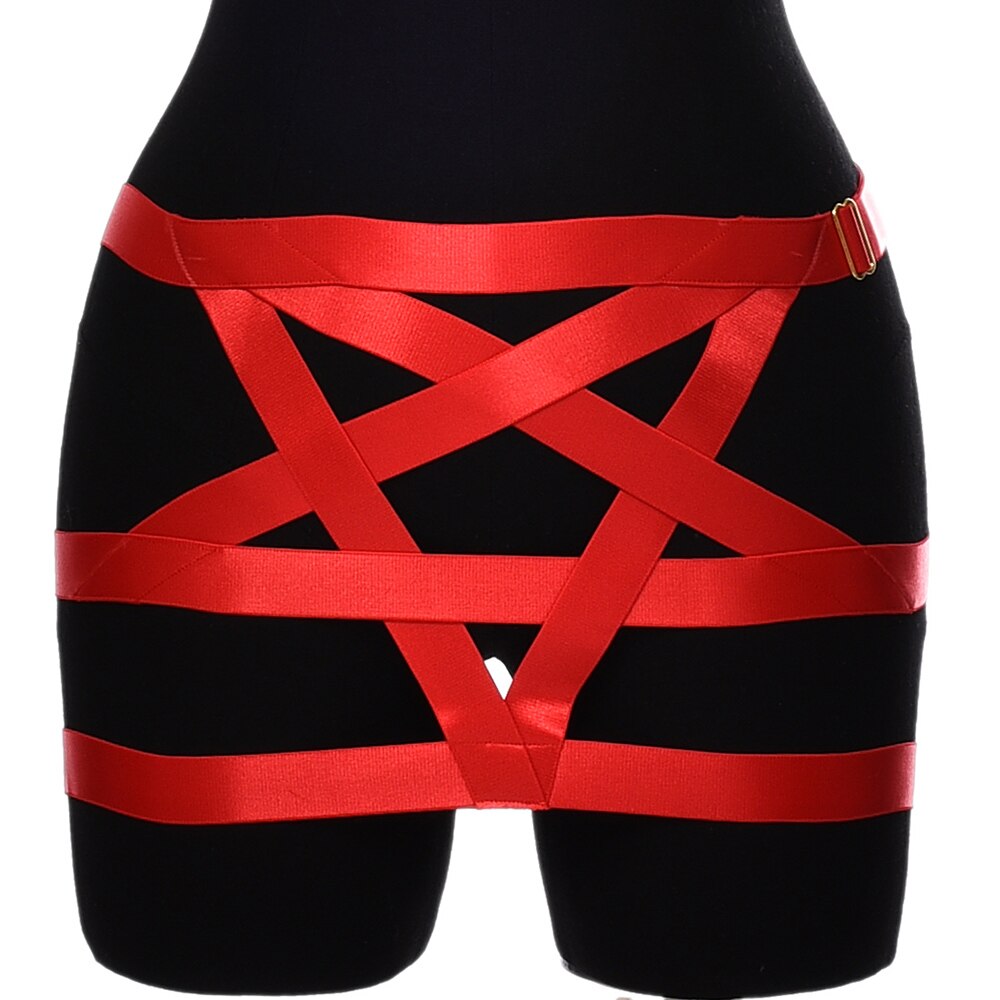 Arnés de pentagrama de estrella, falda ajustable, jaula de cuerpo, ropa Sexy hueca para , Liga de colocación gótica, arnés para el cuerpo: N-P0114-HONGSE