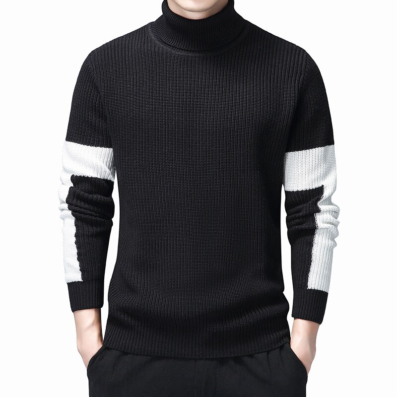 Herre rullekravetrøjer efterår vinter tyk varm pullover herre strikket bomuldstrøje herre rullekravetrøje tøj top 3xl: Sort / L