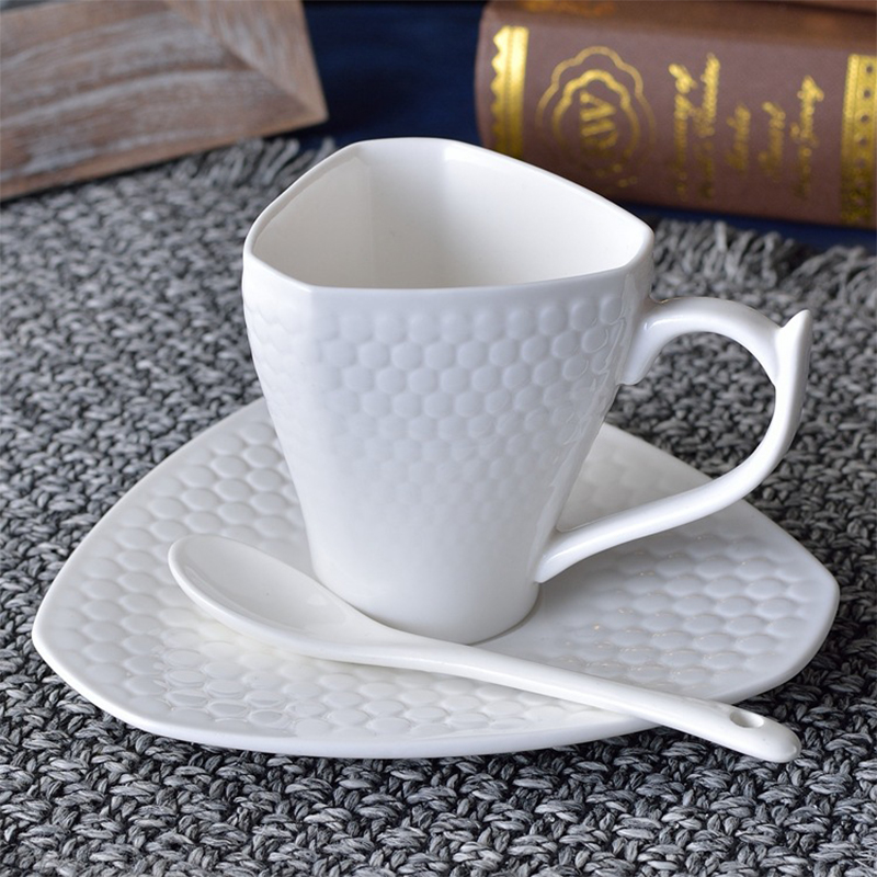 160ml White Simple Ceramic Coffee Cup and Saucer Spoon Cafe Cup Set: Default Title