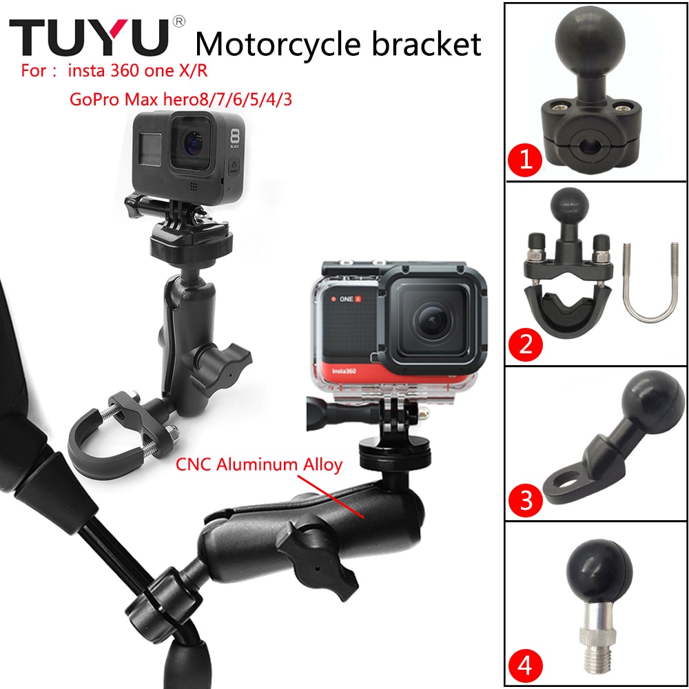 TUYU For insta 360 Motorcycle Handlebar Holder insta360 one X/R Rear Mirror RAM Mount for go pro Max Panoramic camera Accessory