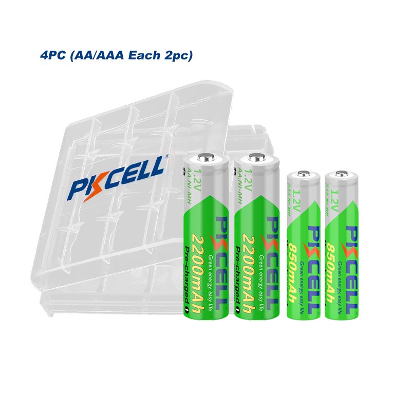 4/8/16/24 opakowanie PKCELL 2200MAH AA bateria + AAA 850MAH 1.2V NI-MH AAA/AA akumulatory i opakowanie na baterie do latarki zabawka