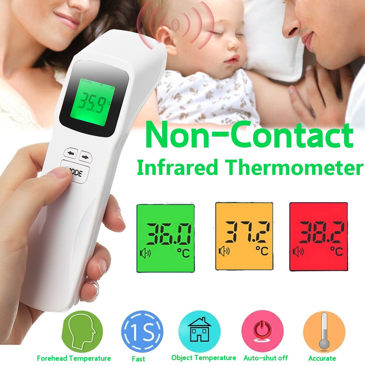 Digitale Temperatur Thermometer Koorts Alarm Geheugen Functie Ir Infrarood Non-contact Voorhoofd Body Instrumenten Voor Volwassen Baby