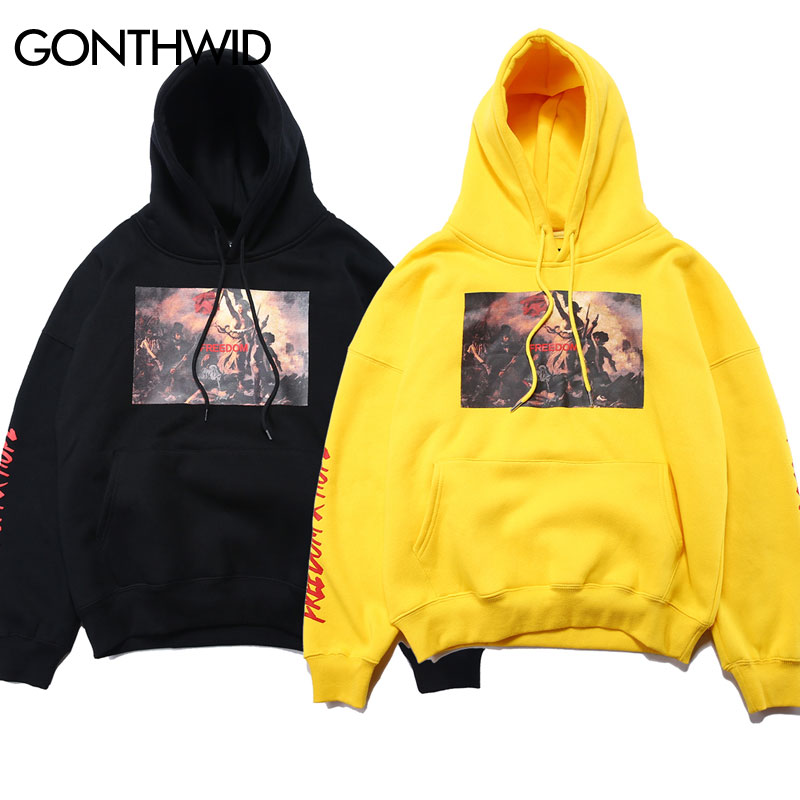 Gonthwide maleri trykt hættetrøjer herre efterår vinter fleece sweatshirts hip hop afslappet bomulds pullover skateboard hættetrøje