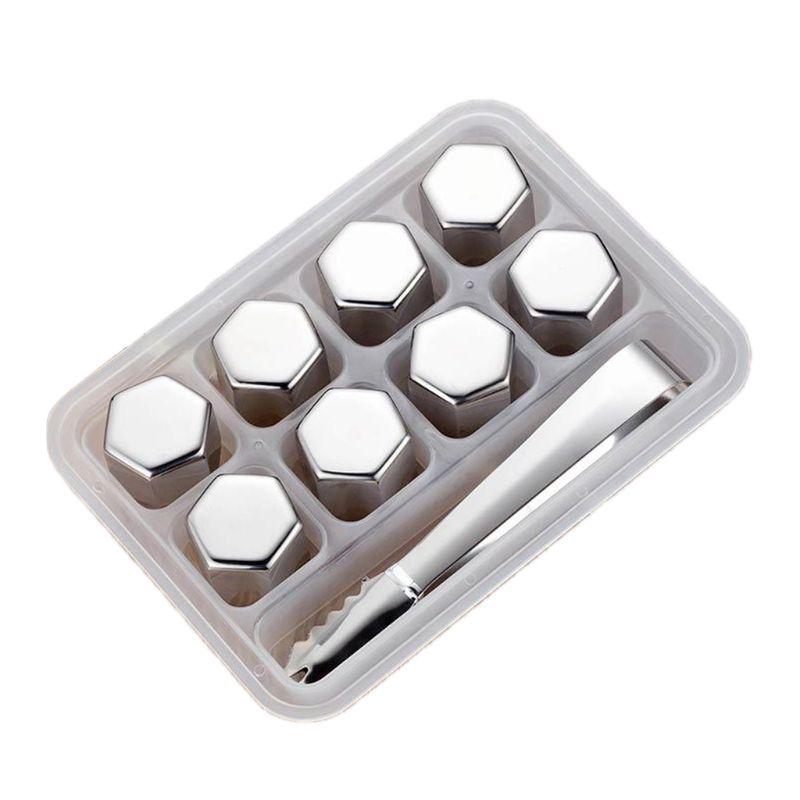 Hexagon Stainless Steel Ice Cubes Reusable Bar Whiskey Cooler Chilling Stones QX2E