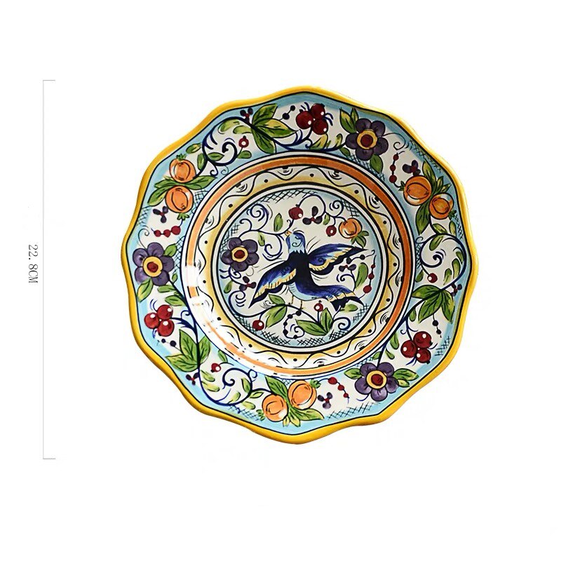 Vajilla de cerámica de estilo étnico, decoración Bohemia para el hogar, postre europeo Irregular, platos de fruta, ensaladas grandes, carne, navidad: 9 inch A