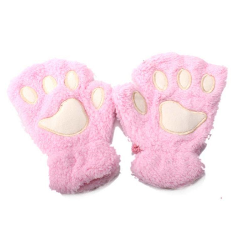 Neue Baby Katze Klaue Handschuhe Winter Stricken Flauschigen Jungen Mädchen Halbe Finger Handschuhe Samt Dicke Kinder kinder Halten Finger Warme 1-7 Y