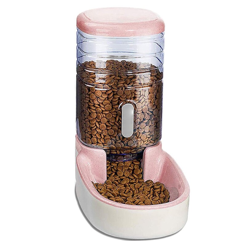 Pets Cats Dogs Automatic Waterer Water Dispenser 3.8 L or Food Feeder Pet Automatic Feeder MDJ998: feeding machine pink