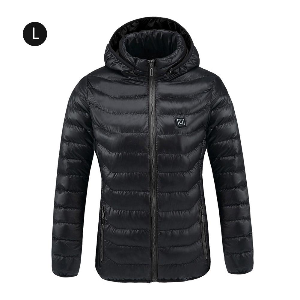 Chaqueta térmica eléctrica de grafeno para exteriores, abrigo de invierno de fibra de carbono con calefacción USB de temperatura constante: Black / L