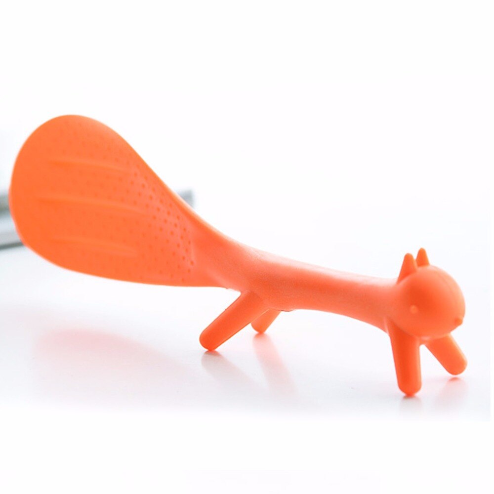 1 ud. De utensilio de cocina de pie para gachas, cuchara para arroz, cuchara para arroz, encantadora forma de ardilla, antiadherente, cuchara para comida Gris, Naranja, Blanca: orange