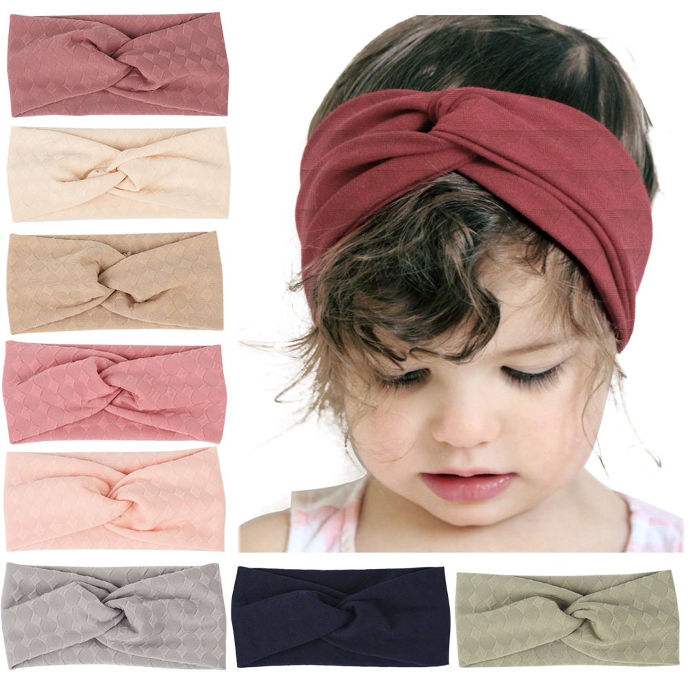 Diadema de Color liso a cuadros para niña, bandana elástica suave anudada, accesorios para el cabello, 1 unidad