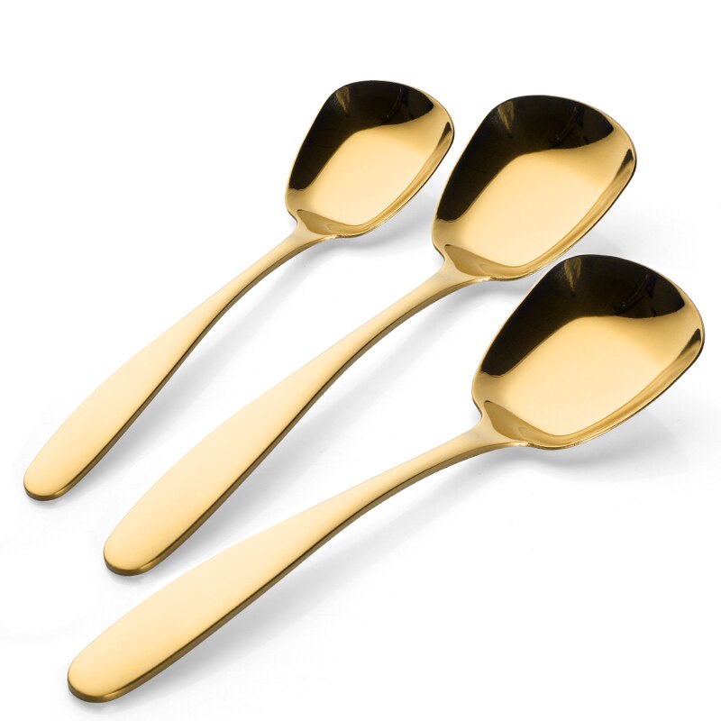 Flat Bottom Spoon Set Ice Cream Dessert Fruit Salad Spoon Simple Stainless Steel Tableware Home Kitchen Accessories: Gold