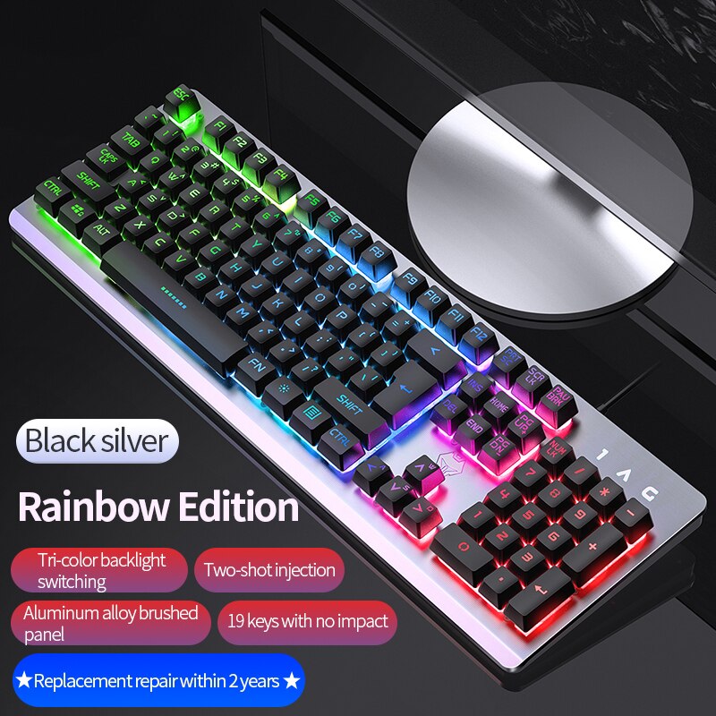 Metal Panel Mechanical Feel Gaming Keyboard USB Wired Voice Control Rainbow Backlit Keyboard for Desktop Computer Laptop Gamer: P3C106BlackRGB