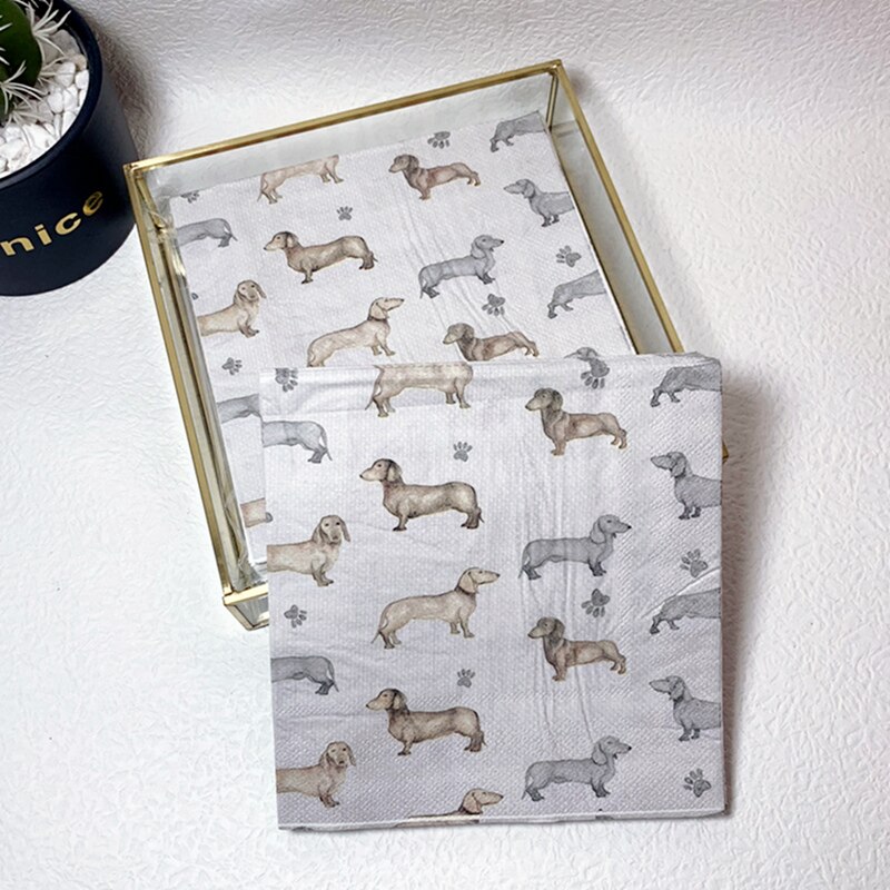 20Pcs/Pack Cute Cartoon Dachshund Dog Decoupage Paper Napkins Doggy Animal Paper Tissues for Kids Birthday Party Decor