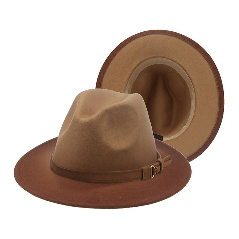 Women's Hat Fedora Gradient Color Red Blue Patchwork Men Hat Casual Belt Hip Hop Panama Winter Hats for Women Sombreros De Mujer: khaki