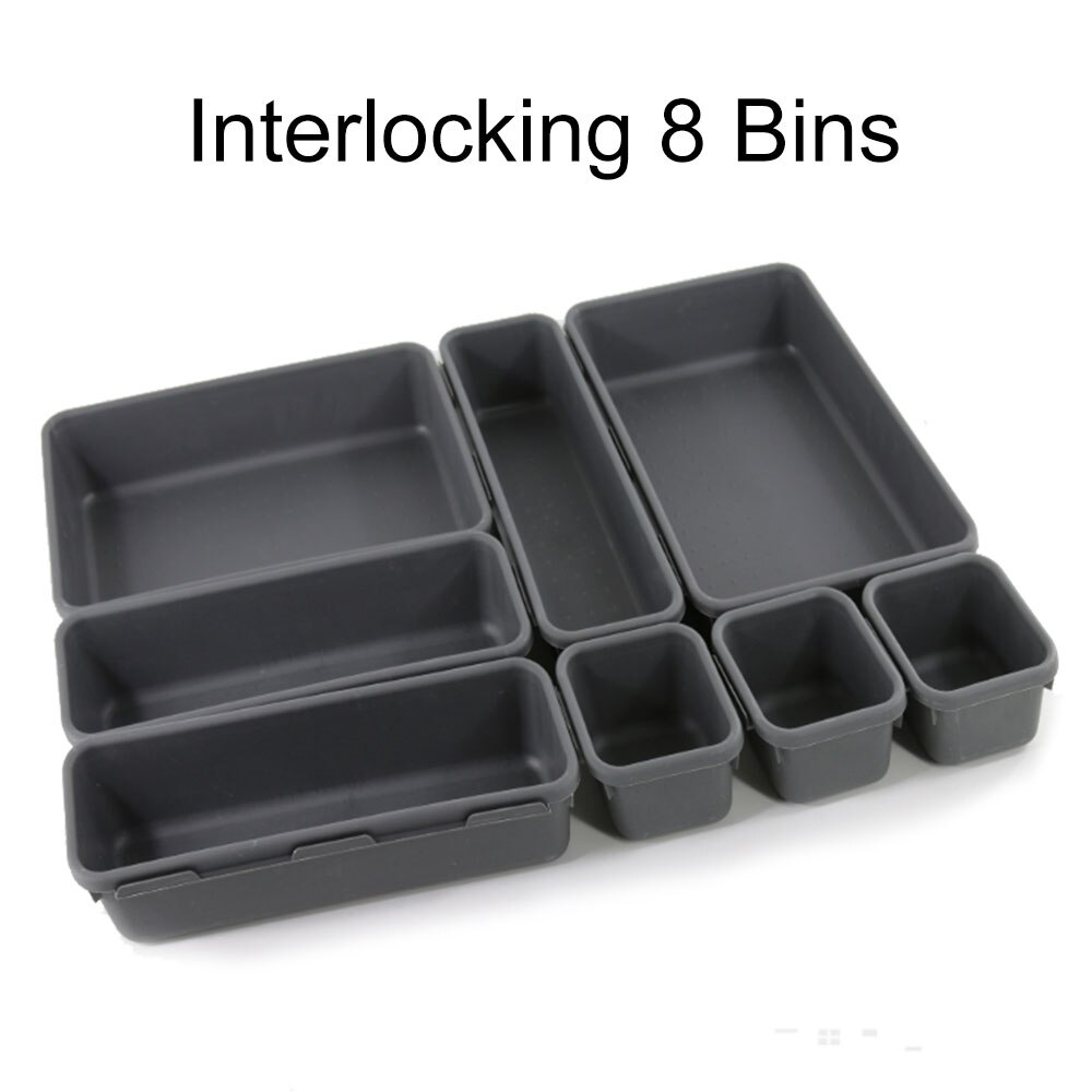 8Pcs Cluttery Drawer Organizers Storage Box Interlocking Narrow Bin Durable For Bathroom Office Multi-Purpose Table Organizer