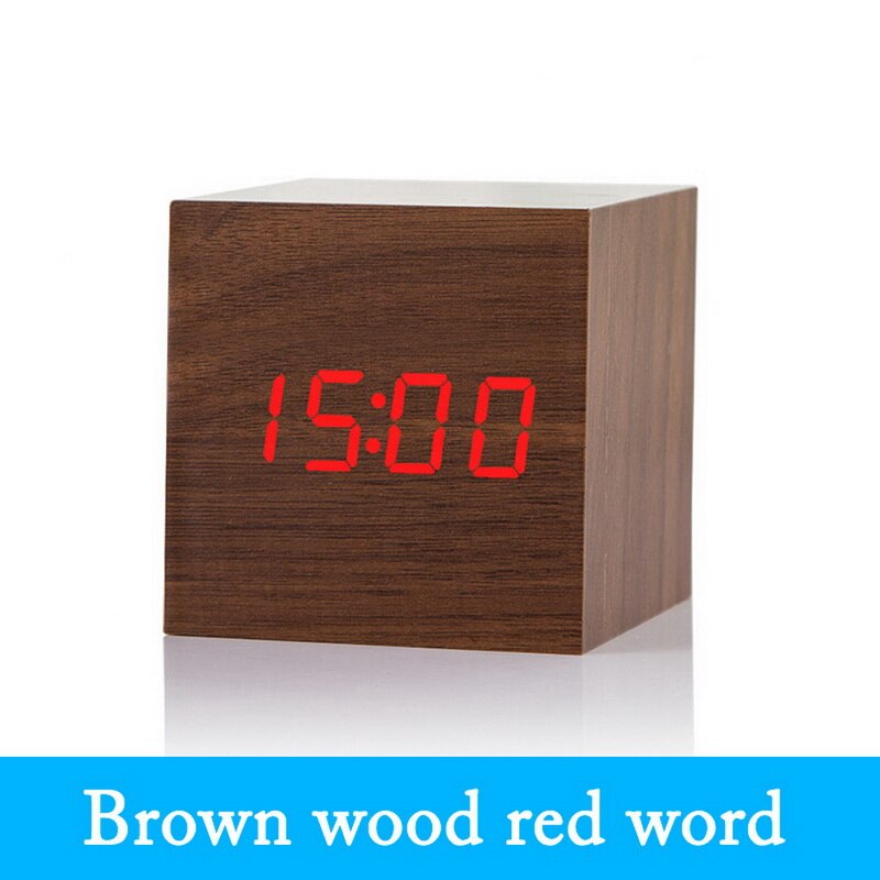 Geluid Controle Houten Vierkante Led Wekker Desktop Tafel Digitale Thermometer Houten Usb/Aaa Datum Display Klokken: G250503A