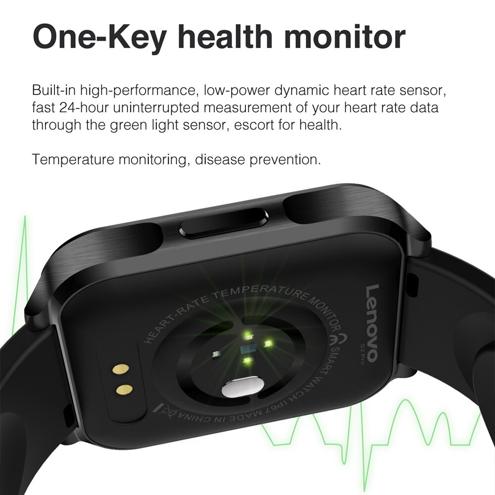 Lenovo S2 Pro Smart Band Thermometer Heart Rate Sleep Monitoring Fitness Bracelet IPS Touch Screen IP67 Waterproof Sports Watch