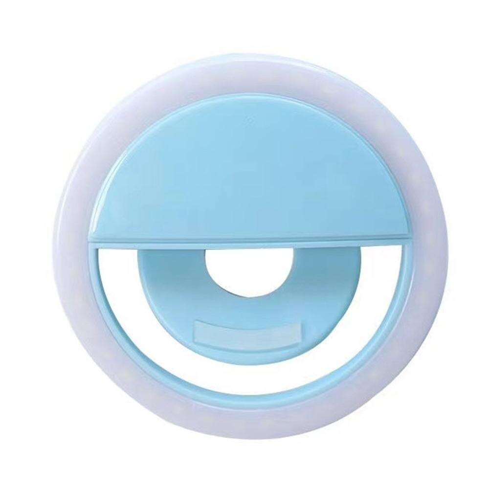 Nyeste selfie lysring led lampe mobiltelefon linse selfie led lamp ring flash mobiltelefon kamera linser lys 4 farver: Blå
