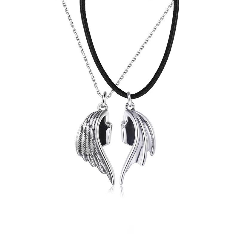 Collar de ala para hombre y mujer, colgante de corazón de amor con ala de dragón demonio a juego, collar de Amistad familiar para pareja, joyería: 001