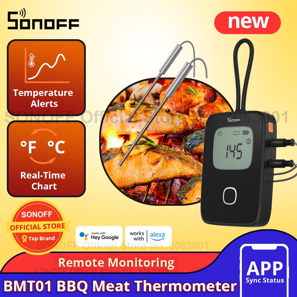 SONOFF BMT01 Termometro per carne per barbecue wireless Grafico della temperatura in tempo reale Promemoria timer Monitoraggio remoto Avvisi della temperatura tramite eWeLink