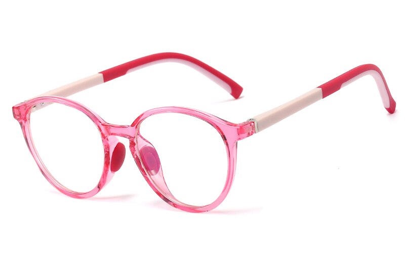 Peekaboo blue light blocking round frame glasses for kids girls boys tr90 transparent eyeglasses myopia accessories for students: rose pink frame
