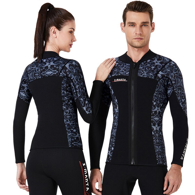 3MM Men's Neoprene Women Wetsuit Skins Long Sleeve Jacket with Front Zipper Rashguard Spearfishing Diving Suit Wet Suits