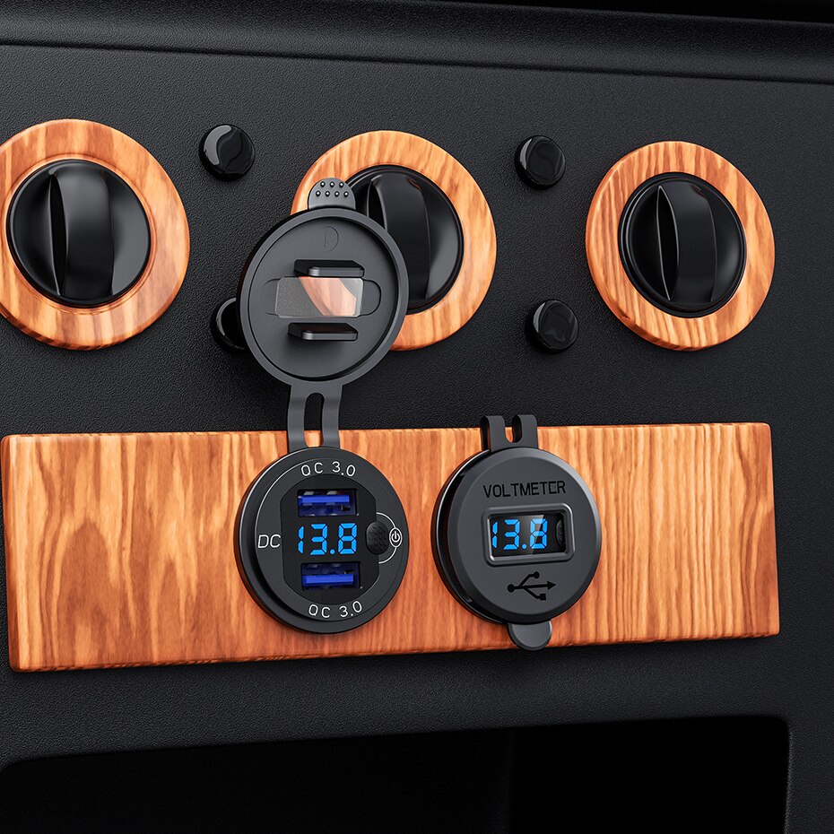 LED Display 36W QC3.0 Motorcycle USB 12V socket Metal Switch Waterproof Universal Truck Car Lighter Socket Plug For Phone Camera