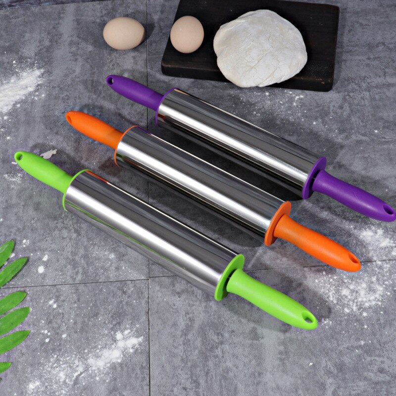 Multicolor 39cm Rolling Pin 304Stainless Steel PVC Round Pointed Handle Kitchenware Effortless Roller Nonstick Eco-friendly