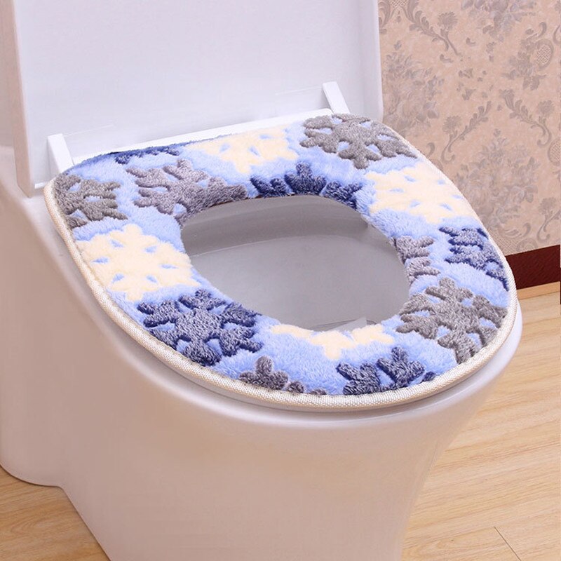 Calentador de baño con patrón de copo de nieve, alfombrilla lavable para asiento de inodoro: Azul