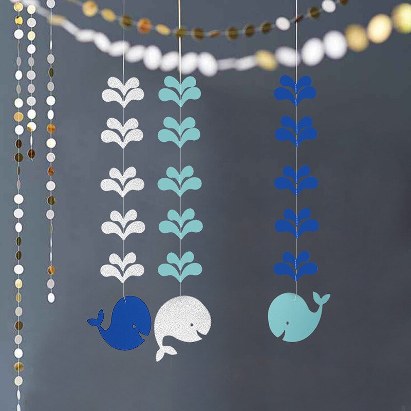 Paper Banner Ocean Mermaid Garland Birthday Decoration Boy Or Girl Baby Shower Wedding Decor Banner Shell Whale DIY Hanging