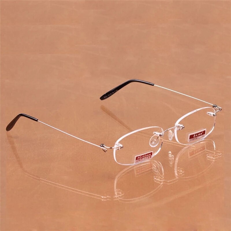 Vierkante Rimelss Leesbril Flexibele Verziend Bril Met Case Hars Clear Lens Frameloze Glazen Frame Mannen