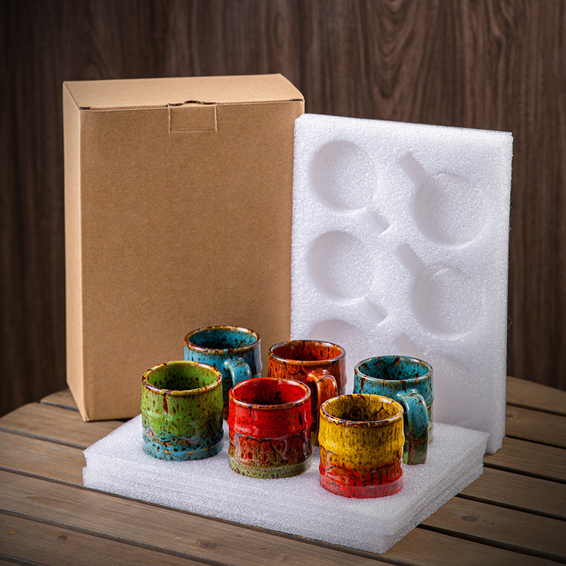 Colored Kiln-changed Coffee Cup 150ml Oil Barrel Shape Mug Office Simple Tea Cup Casual Coffee Shop Drinkware Afternoon Tea Set: PURPLE