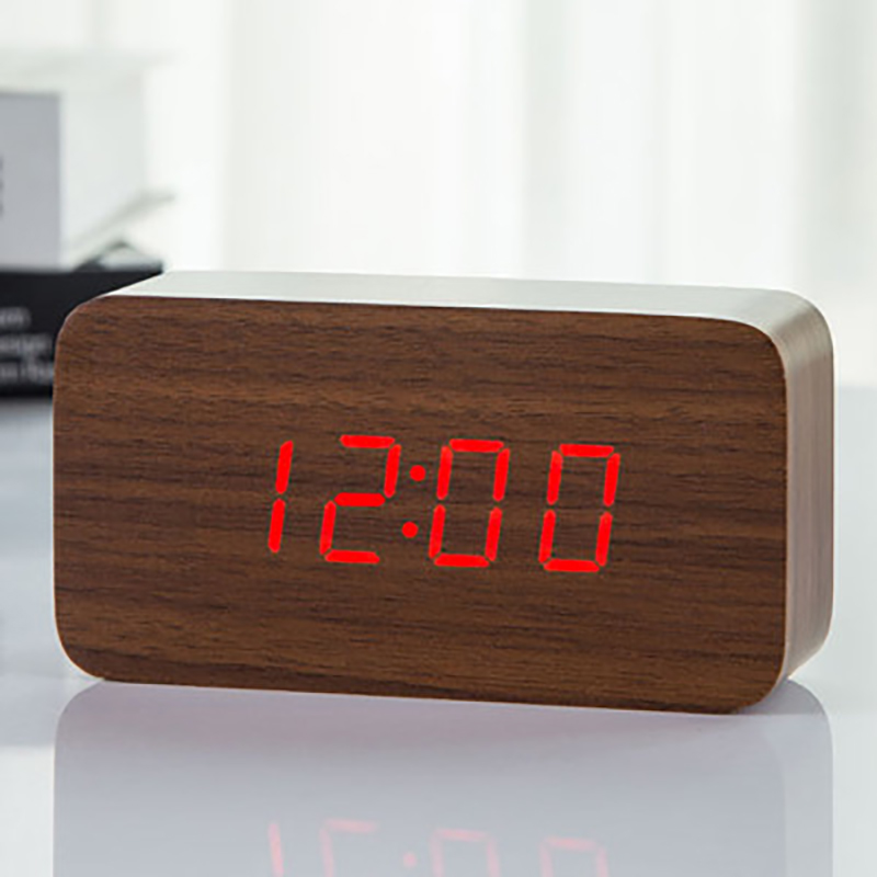 JINSUN Alarm Clocks Wood Bamboo LED Thermometer Digital Voice Table Clock Big Numbers Digital Clock KSW103