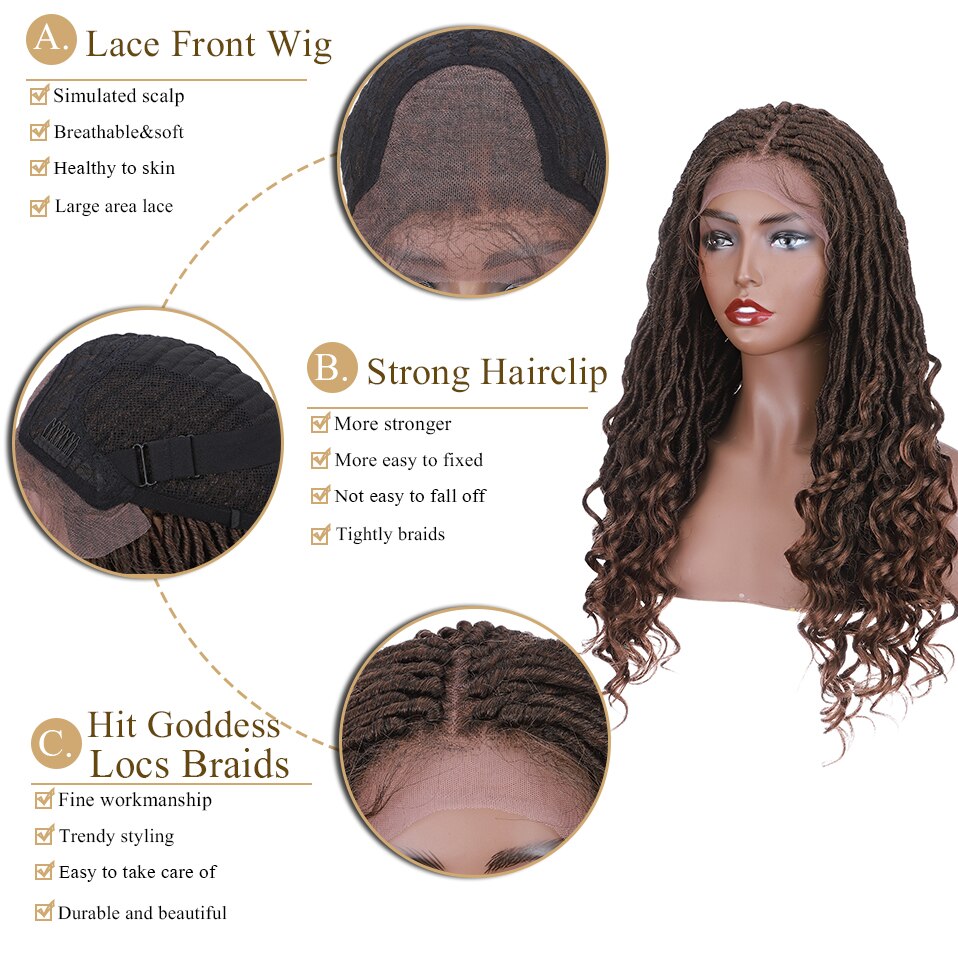 My-Lady 25inches Synthetic Lace Front Braids Wig Braid For Black Woman Long Culy African Hair Faux Locs Goddess Braided Wigs