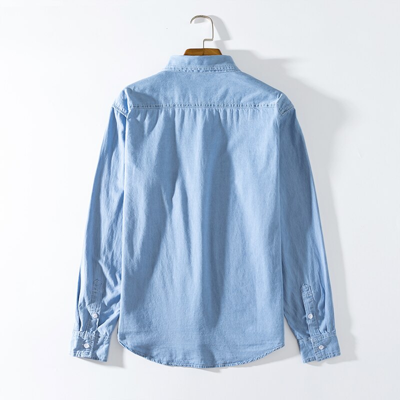 Spring Autumn Men's Long-sleeved Denim Shirt 100% Cotton Thin Solid Color Denim Clothing Summer Casual Jackets Tops