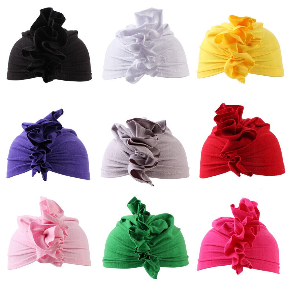 Barn tillbehör småbarn nyfödd bebis pojke flicka bomull mjuk mössa mössa knuten huvudbonad solid blommössa hatt 1-3t