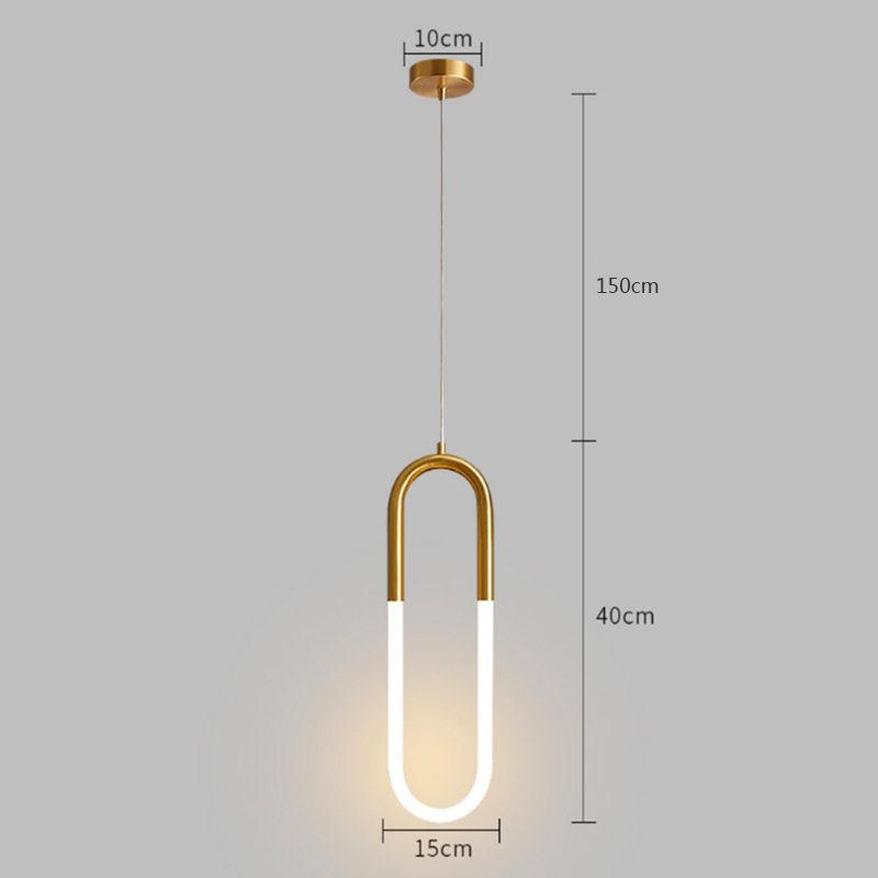 U-formade led-hänglampor i mässing för sovrum, sängbord, lång hängande lampa, köksö, matbord, heminredning, armaturer: Kall vit / Svart