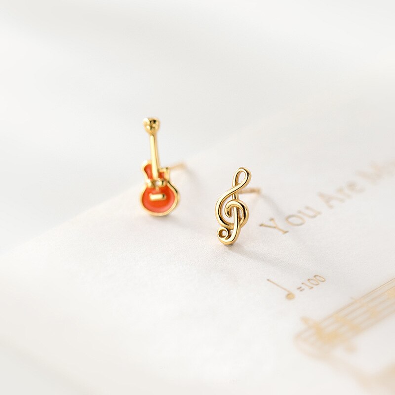 925 Sterling Silver Dainty Zircon Music Note Treble Clef Stud Earrings for Women Girls Music Lovers E0071