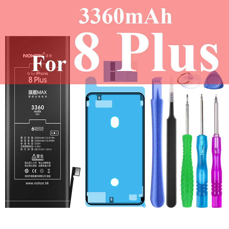 Nohon Battery For Apple iPhone 6s 6 7 8 Plus SE X Xr Xs Max 6sPlus 6sP 6P 7P 7Plus 8P iPhoneSE 1624mAh-3650mAh Batteries +Tools: 3360mAh For 8 Plus