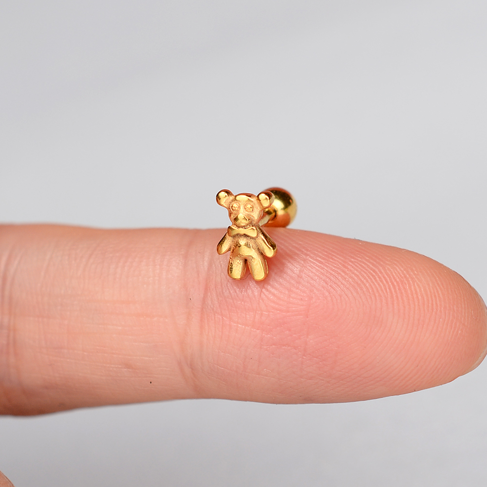 1 pz ottavino ottavino acciaio inossidabile zampa d'orso teschio orecchini moda animale Earing elica cartilagine Tragus lobo piercing gioielli 16g: Oro-colore