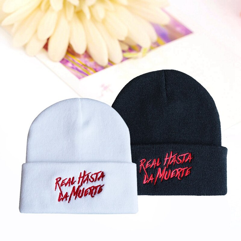 Real Hasta La Muerte sombrero hombre patrón de letra gorro de punto Simple Color sólido lana sombrero invierno cálido gorro Skullies sombrero al por mayor