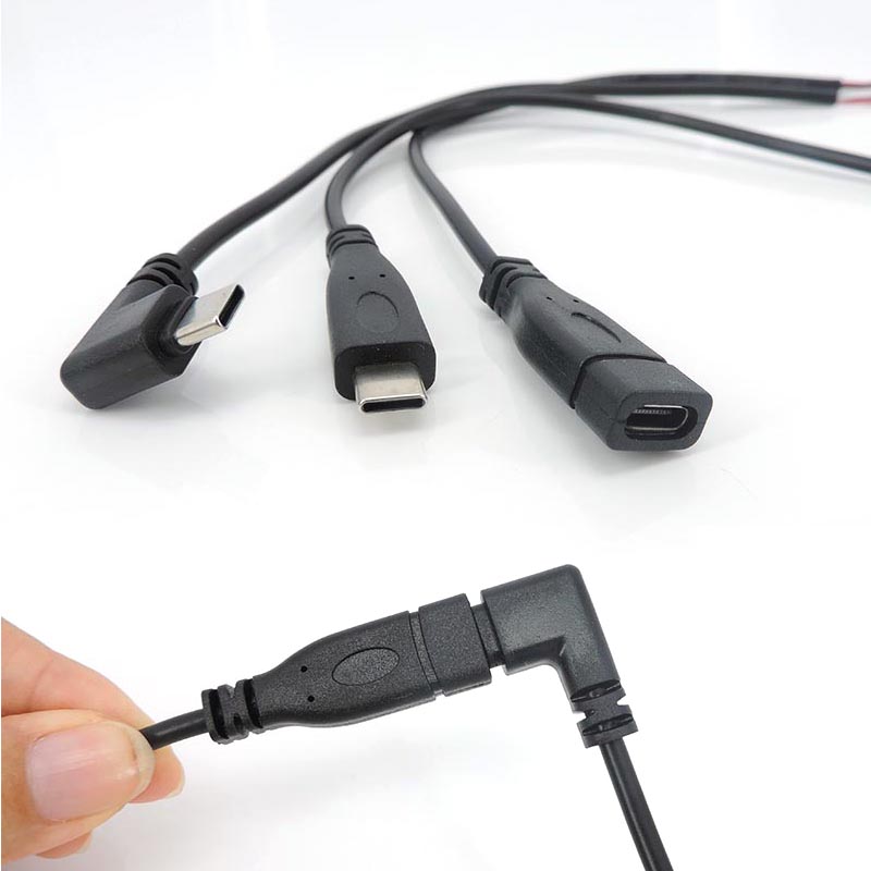 0.25M Draad 2 4 Pins Kern Usb 2.0 Type C Mannelijke Vrouwelijke Kabel Haakse Stekker Verlengstuk Diy Reparatie Data Opladen 25Cm U