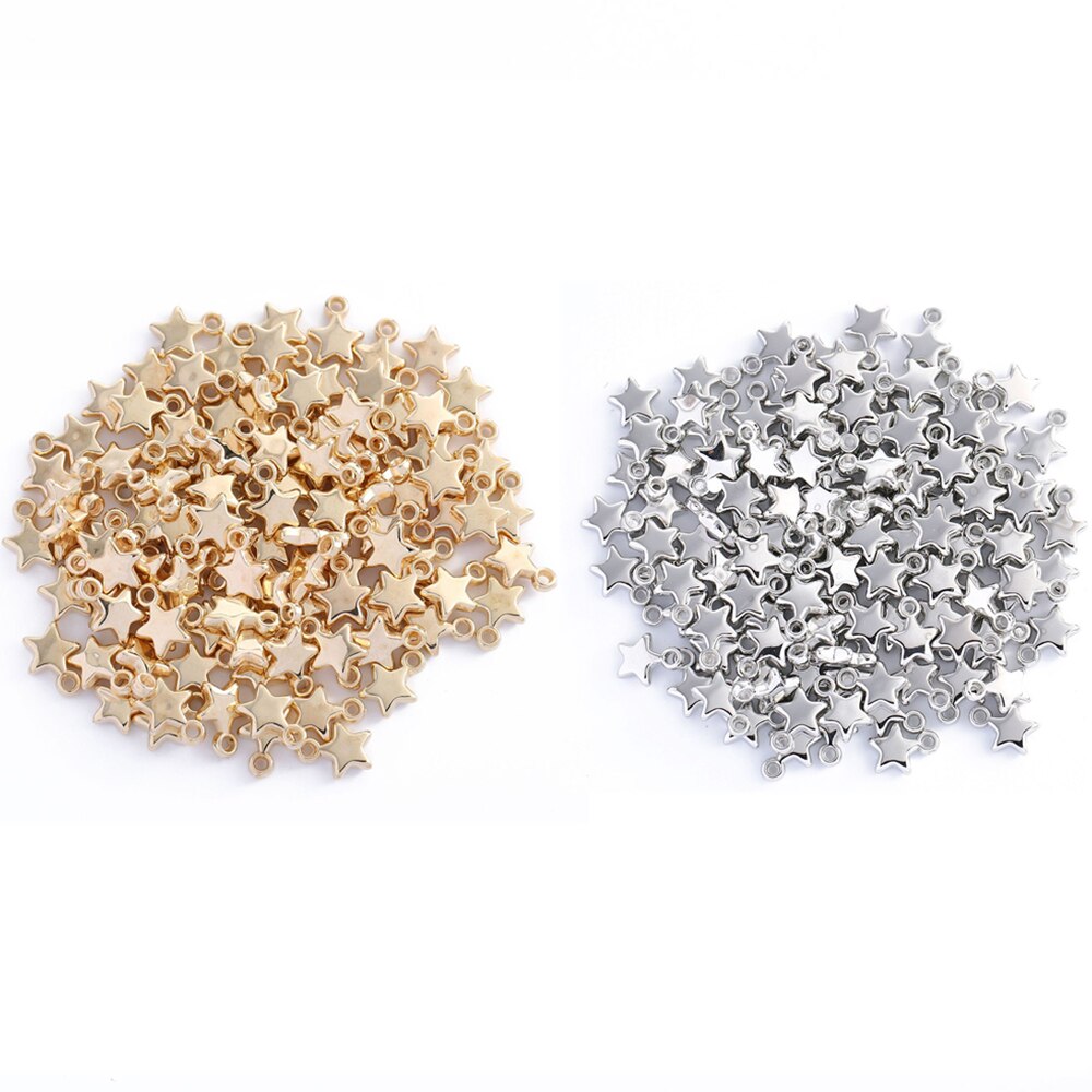 100 pièces 9mm étoile perle breloque or argent plaqué CCB plastique petit pendentif pour bijoux à bricoler soi-même faisant Bracelet collier boucle d'oreille pendentif