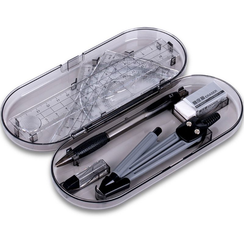 8 pçs/set portátil precisão geometria transferidor desenho bússola régua lápis essentials kit de ferramentas estudo matemática #917