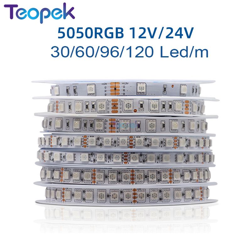 5050 SMD RGB LED Strip 30/60/96/120 LED/m DC12V/24 V Flexibele LED Licht Tape Voor Kantoor Hotel Decoratie