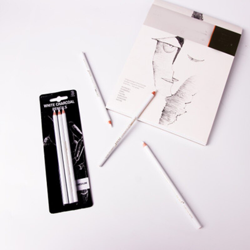 3 stk hvide trækulblyanter til skitse kulstofpenne skitseværktøjer kunstværktøjer @ m23